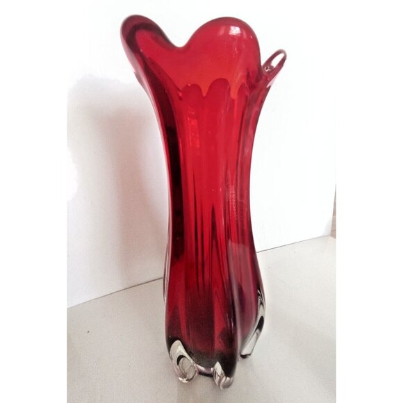 Large Vintage Lorraine Glass Canada Ruby Red Hand Blown Vase 12" - Picture 1 of 13